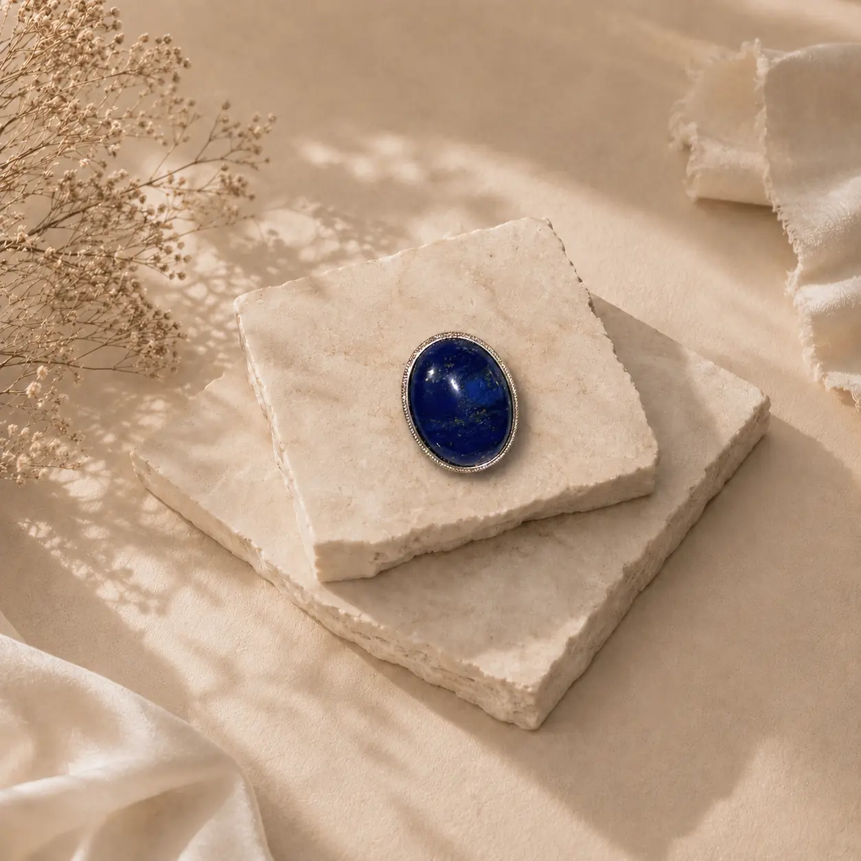 Doğal Lapis Taşlı Metal Broş
